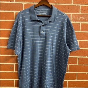 Eddie Bauer Travex Polo Shirt Men’s Large Blue Striped Performance Casual
